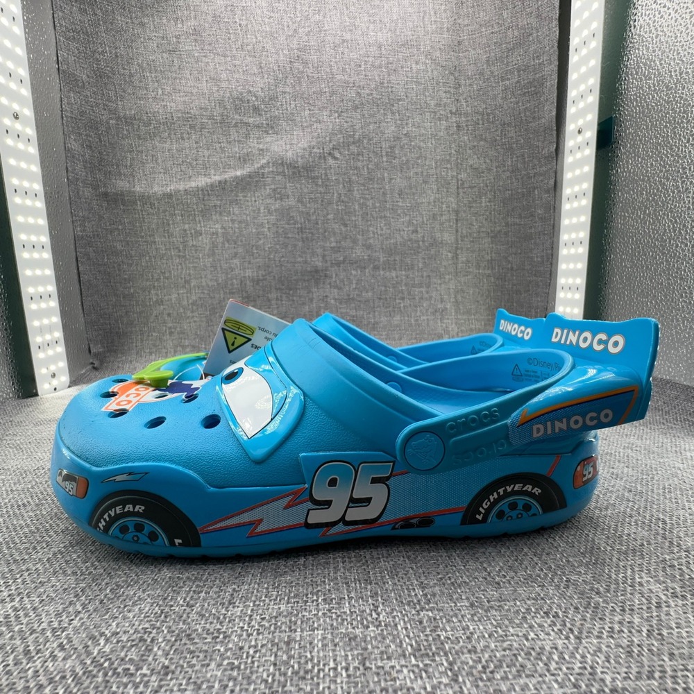 Crocs Disney Pixar Cars Lightning McQueen Dinoco Blue Light Up Clogs Women 9 NEW - Picture 7 of 10